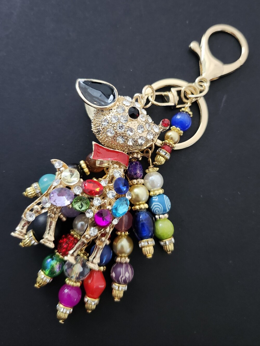 Reindeer Christmas Bag Charm or Keychain Jade Aquamarine Agate Handcrafted